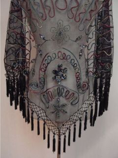 Beaded Peacock Design Georgette Shawl Hipscarf