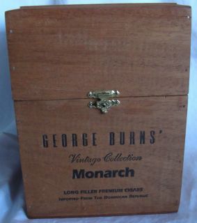 GEORGE BURNS WOOD CIGAR BOX WITH BRASS HINGES AND CLASP CLOSURE