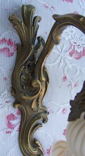 PRETTY PAIR ANTIQUE 19thC FRENCH LOUIS XV BRONZE WALL SCONCES & GLASS