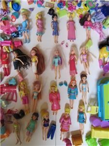  LOT 20 FASHION POLLY POCKET DOLLS, CLOTHES, SHOES FURNITURE PETS HORSE
