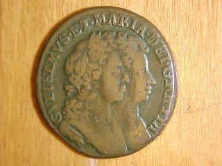 1692 William Mary Half Penny Ireland Irish Coin US Colonial Must See