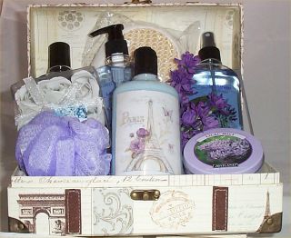 Gift Basket Trinket Box Lavender Paris Bath Spa Lotion Shower Gel Body