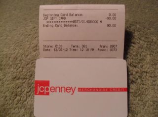 JC Penny Merchandise Credit Gift Card Balance $90 00
