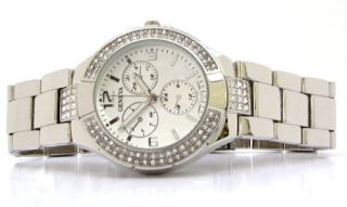 Silver Bracelet 3D Geneva Designer Style Crystal Bezel Womens Watch