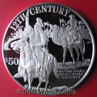 Islands 1997 $50 95oz Silver Genghis Khan Asian Conquest RARE