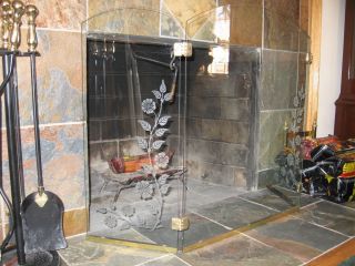Beautiful Vintage Etched Glass Fireplace Screen