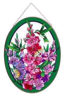 Hummingbird Gladiolas Stained Glass Fireplace Screen