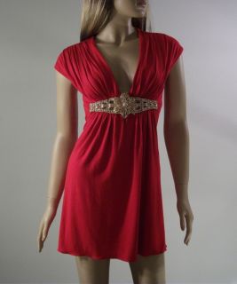  Mini Dress Top Clothing with Crystal Rose Lipstick Red S M L NWOT NEW