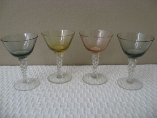 VINTAGE DEPRESSION GLASS WATER WINE GLASSES GOBLETS WITH TWISTED