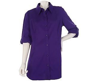 George Simonton Sz M Roll Tab Long Sleeve Button Front Top Purple New