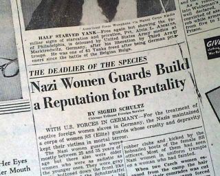 1945 WWII Newspaper Sadistic Nazis Women SS Guards Jewish Holocaust