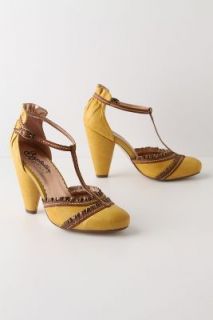 NIB Glad Rags T Strap Heels ANTHROPOLOGIE SZ 7 Seychelles Yellow Shoes