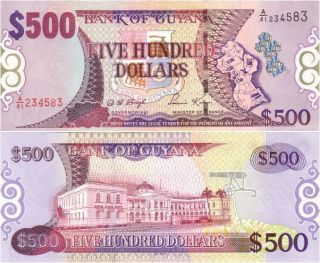 Guyana 500 Dollars P 34B UNC Note ND 2002