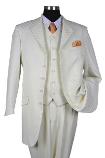 Mens 3 piece 5 button High Fashion Zoot Suit with Vest Cream 2910