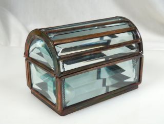 Vintage Leaded Beveled Glass Jewelry Casket Trinket Box