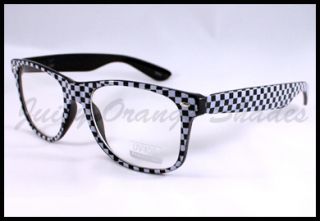 wayfarer glasses with clear lens and checkered frame, this fun glasses