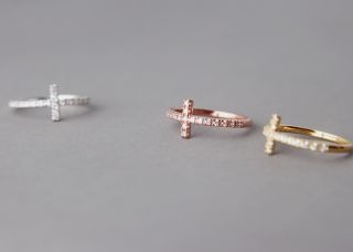  ROSE GOLD SIDEWAYS CROSS RING BAND SIDE CROSS JEWELRY ROSE GOLD BAND