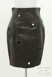 Gianfranco Ferre Black Leather Oversized Grommet Cutout Pencil Skirt