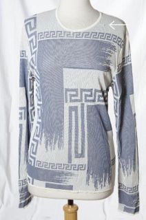 Gianni Versace Couture Blue White Signature Border Print Clubwear