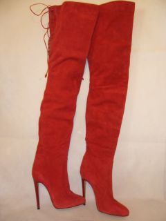 Gianvito Rossi Boots Size 10 5GENUINE Over Knee Red Suede $ 2490
