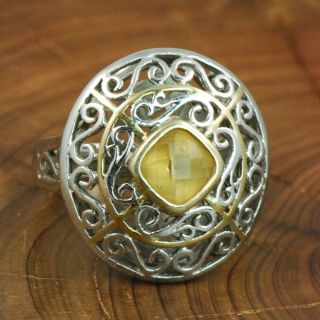 Sterling Silver   Signed HT Gold Accent Yellow Stone 8.8g   Ring (9