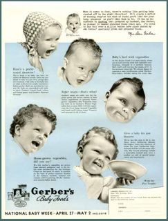 Charming Babys Faces in 1942 Gerber Baby Food Ad