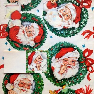   Winks Nods w Gift Tag NEW OLD Vtg Christmas Wrapping Paper Gift Wrap