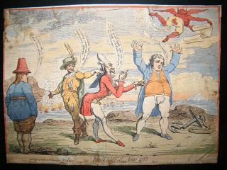 James Gillray 1783 Hand Col Caricature. The Times. American Revolution