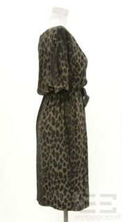 Giambattista Valli Green Black Leopard Print Silk Dress Size 38 New $
