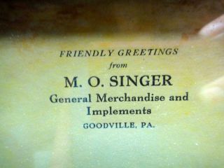  antique M.O. SINGER STORE framed AD PRINT for THERMOMETER goodville pa