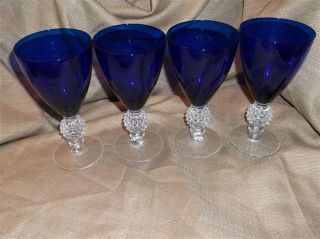  Morgantown Glass Cobalt Blue Golf Ball Water Glasses Goblets 6 7/8 NR