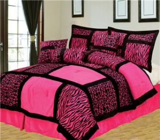  Fun Pink Black Zebra Giraffe Print King Size Comforter Set New