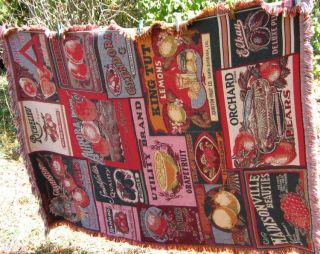 Vintage Cotton 70X50 Blanket Brand Fruit Goodwin Weavers 100 RARE