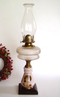 Victorian Snowflake Oil Lamp Little Girl Pedestal Base EAPG Glass