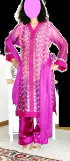 Indian Pakistani Salwar Shalwar Kameez Dupatta with Silk Trousers