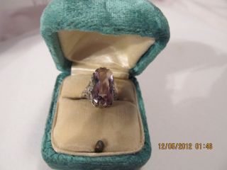 10KT White Gold Amethyst Filligree Ring in Original Box