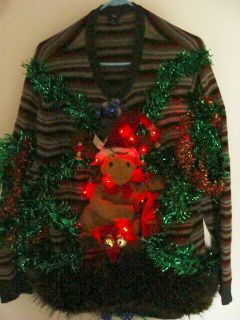  Christmas Sweater Farting Reindeer Moose Lights Mens XL See video