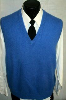 GRANT THOMAS Mens BLUE Pull Over V NECK 100 CASHMERE Knit Sweater Vest