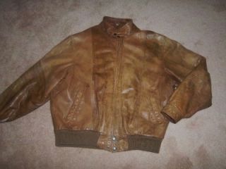 Vtg Brown Distressed Leather Indiana Jones Bomber Jacket L
