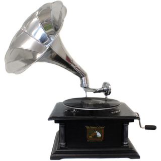  Replica RCA Victor Phonograph Gramophone with Large Silver Metal Horn