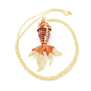 Vintage Gold Tone Goldfish Gold Fish Pendant Necklace