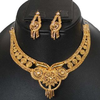  Designer 22K Gold Plated Bridal Sari Bindi Jewelry Necklace Set