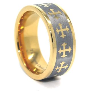 8mm Tungsten Carbide Ring 18K Gold Plated Gothic Cross Wedding Band