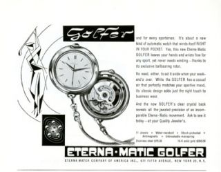 1956 Eterna Watch Company Eterna Matic GolferPrint Ad