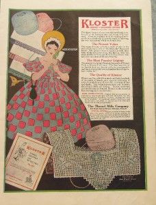 1926 Thread Mills Company Kloster Crochet Embroidery Cottons Ad Great