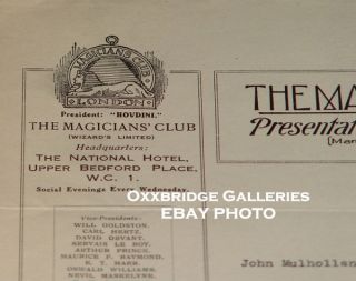 Magicians Club Will Goldston J C Pickstone Signed Letter Magic Poster