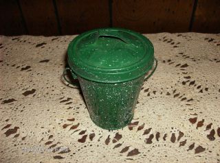 Decorative Green White Speckle Enamel Garbage Pail Bucket Can Storage