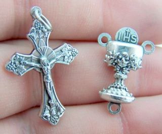 Grape Leaf Crucifix Cross IHS Chalice Rosary Centerpiece Parts Lot 10