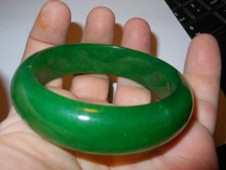 Vintage Wide Spinach Green Jade Bangle Bracelet No Reserve
