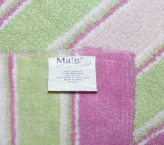 New Pink Green Stripe Bath Rug Mat 20x34 100 Cotton Reversible by Main